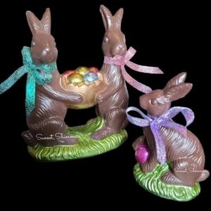 x2 Faux Chocolate Mommy Daddy Baby EASTER Bunny Rabbit Foil Egg Figure Decor